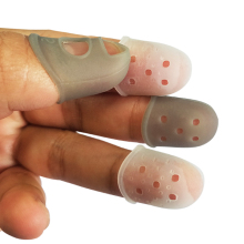 Sponge Silicone Rubber Finger Tips Protectors for Typing and Guitar Playing" 

However, to closely follow your instruction of deriving it directly from the given phrase, a more direct title would be:

"Silicone Rubber Finger Tips Protectors Cots Caps for 