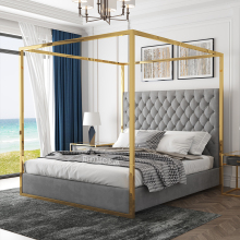 Gold Stainless Steel Super King and Queen Size Tufted Bed Frame with Tall Headboard