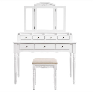 Beau White Solid Wood Dressing Table With Mirror