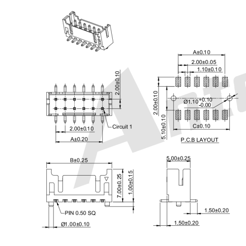 2,00 mm toonhoogte 180 ° Dual Row Wafer met baas-smt