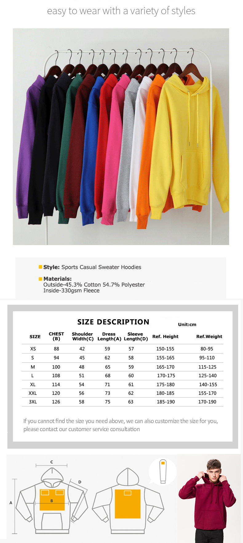 Grey Pullover Rib-Knit Cuff Hoodie Printing Cotton Warm Hoodie