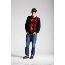 Men\'s Sweater, Made of Cotton and Acrylic, Square Pattern