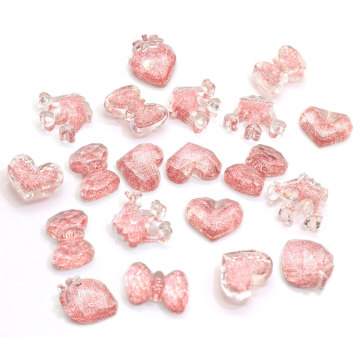 El más nuevo Pink Glitter Crown Resin Bowtie Flatback Heart Resin Cabochons Cubierta del teléfono Joyería Craft Charms