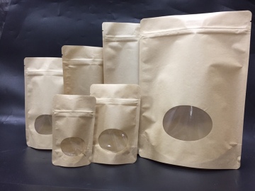 Kraft Paper Zipper Stock Bag With Clear Windows