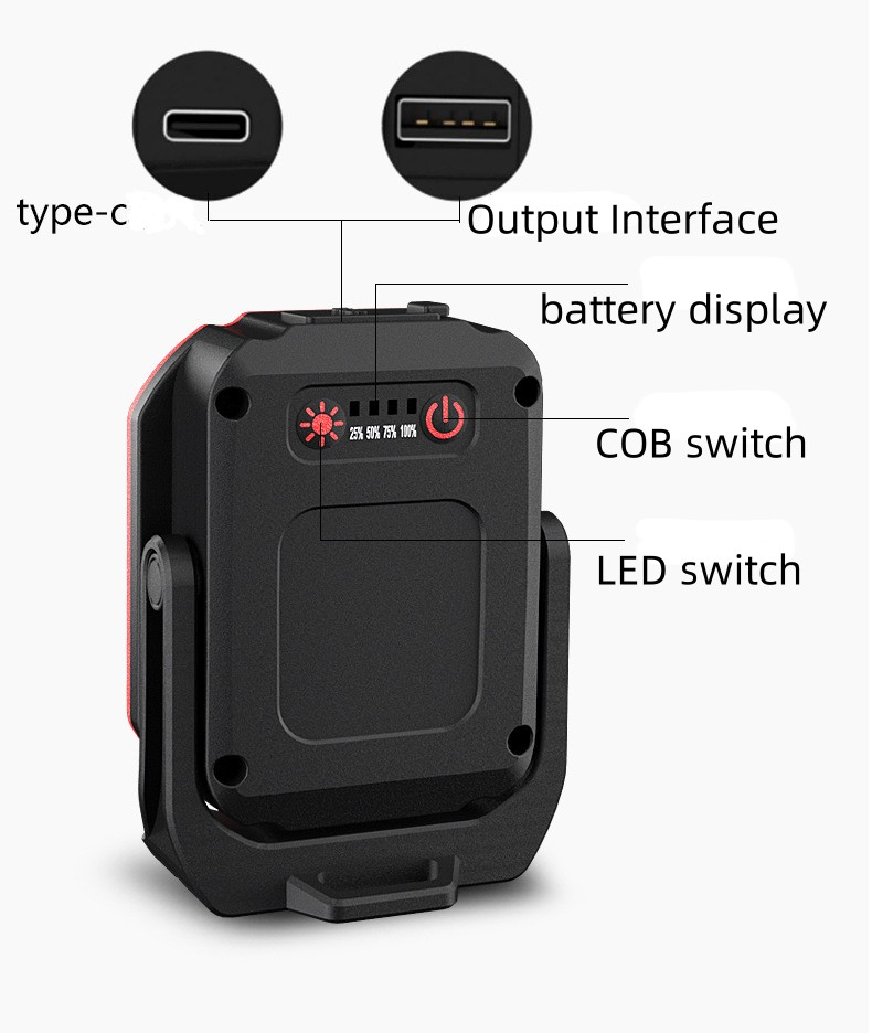 Luz de trabajo LED portátil Luz de trabajo recargable con base magnética 180 Lámpara rotativa plegable Batería Luz de trabajo