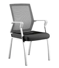 Four Legs Mesh Chair White Frame Gray Mesh Fabric Office Chair
