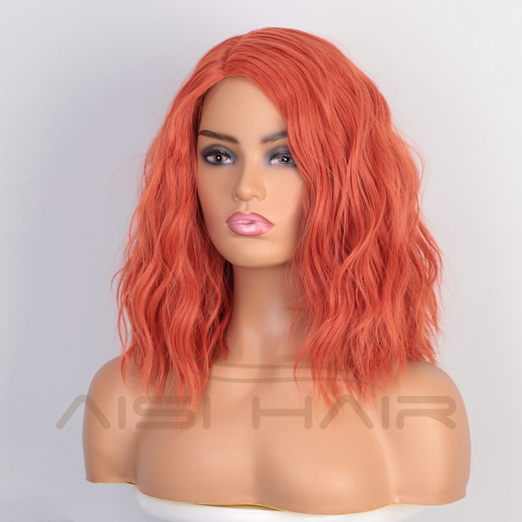 Aisi Hair Heat Resistant Synthetic Wigs For Black Women Side Part Body Wave Wig Short Wavy Orange Red Fiber Machine Made Wigs