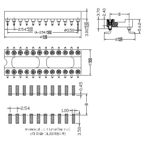 2.54mm Dual-in-Line Socket SMT (H=3.0 L=7.4)