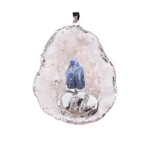 Blue Kyanite Bud Silver Druzy Crystal Cave Pendant for Making Jewelry Necklace