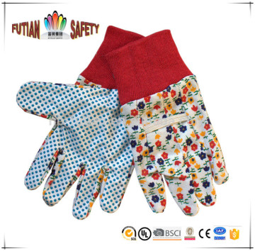 FTSAFETY Assorted Floral Print 100% Poly-cotton Clute Pattern PVC Dots Knit Wrist Gareden Gloves