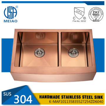 Ang Apron Stainless Steel Doble nga mga Bowls Rosegold Kusina Sinf