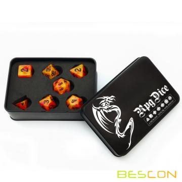 Série de jeux de dés en pierre magique Bescon, 7pcs Polyhedral RPG Dice Set Pierre Aura, Tinbox Set