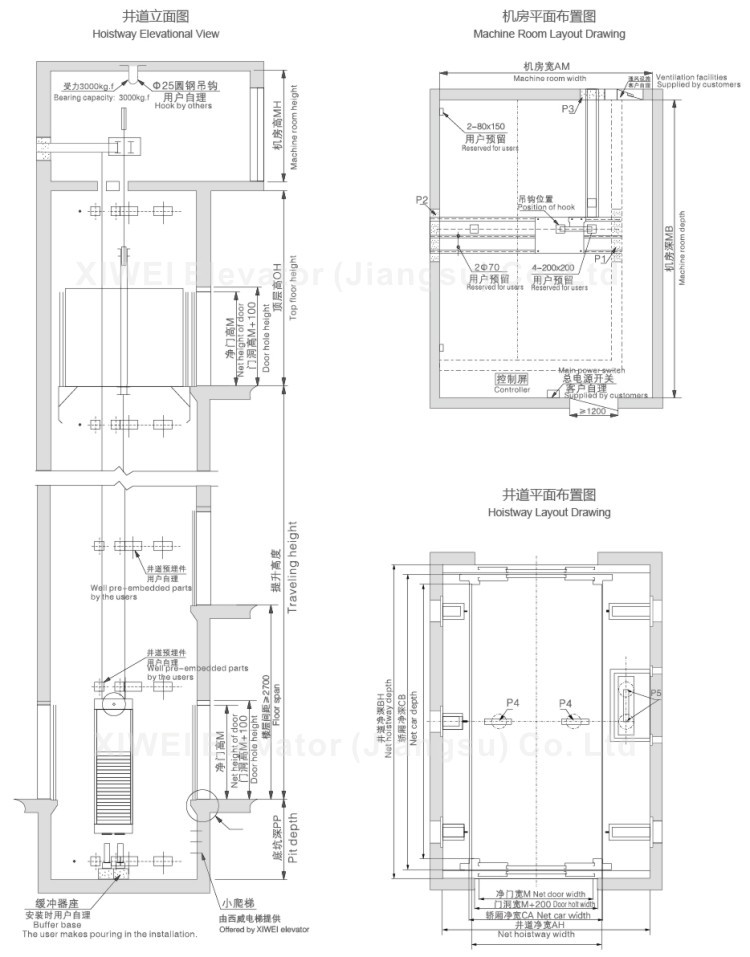 1000 kg ~10000 kg size of cargo / freight elevator used for factory or warehouse