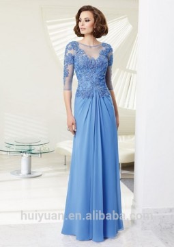 light blue long sleeve lace beaded high neck silk evening dresses