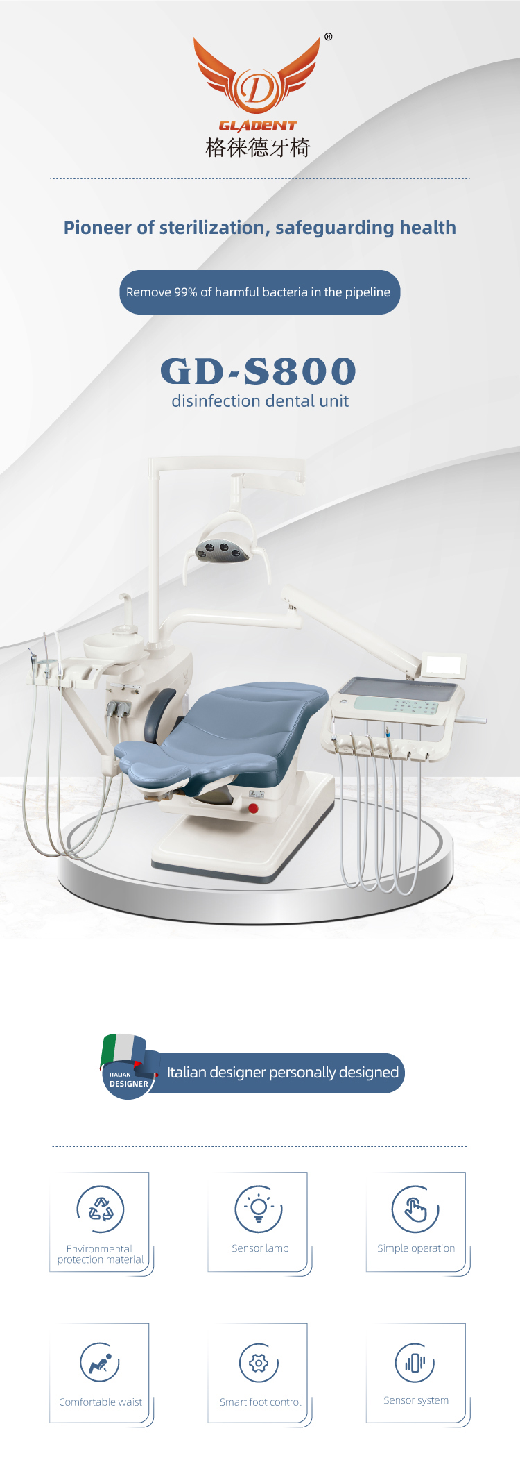 Gladent GD-S800 Dental Unit Egypt With Micro Fiber Leather Cushion