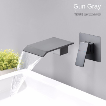 Wall Mounted Concealed grey Waterfall Basin Faucet