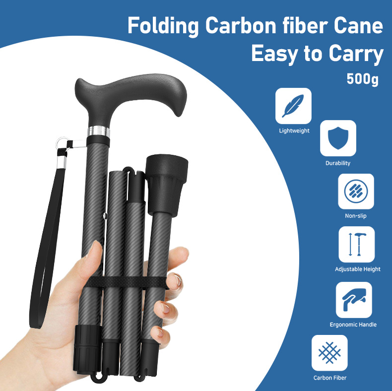 Несущая нагрузку 100 кг 4-секционная складная трость из углеродного волокна для пожилых людей Сверхлегкий 10-уровневый выдвижной противоскользящий костыль3 100KG Load-Bearing 4-Section Foldable Carbon Fiber Walking Stick for Elderly Ultra-Light 10-Level Extendable Anti-Slip Crutch3