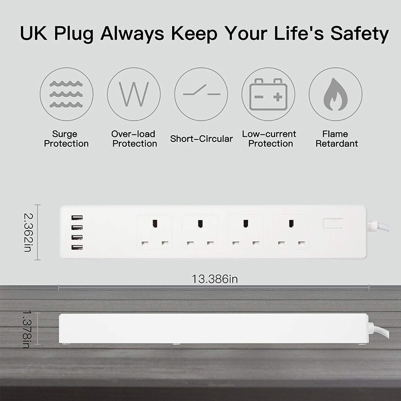 UK Wifi Power Strip Surge Protector Outlet Power Strip With Usb Ports Etl Extension Cord Power Strip TUYA