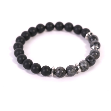 8MM Black Labradorite Stone Matte Onyx Stretch Bracelet