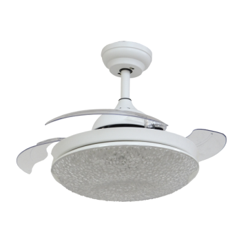 White Modern Retractable Ceiling Fan with Crystal Lampshade