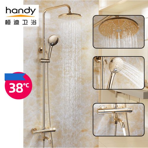 Luxury golden round thermostatic shower set