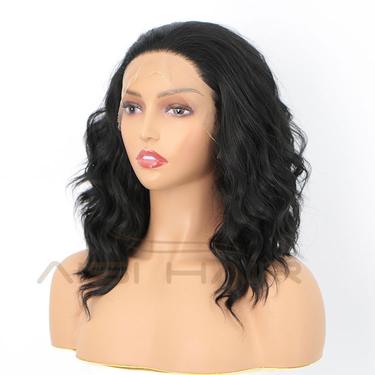 Aisi Hair New Design 16 Inch Body Wavy Natural Black Wig Long Wavy Swiss Lace Wig Synthetic Lace Front Hair Wigs For Black Women
