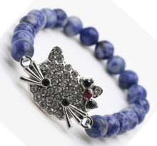 Sodalite Gemstone Bracelet with Diamante alloy cat head Piece