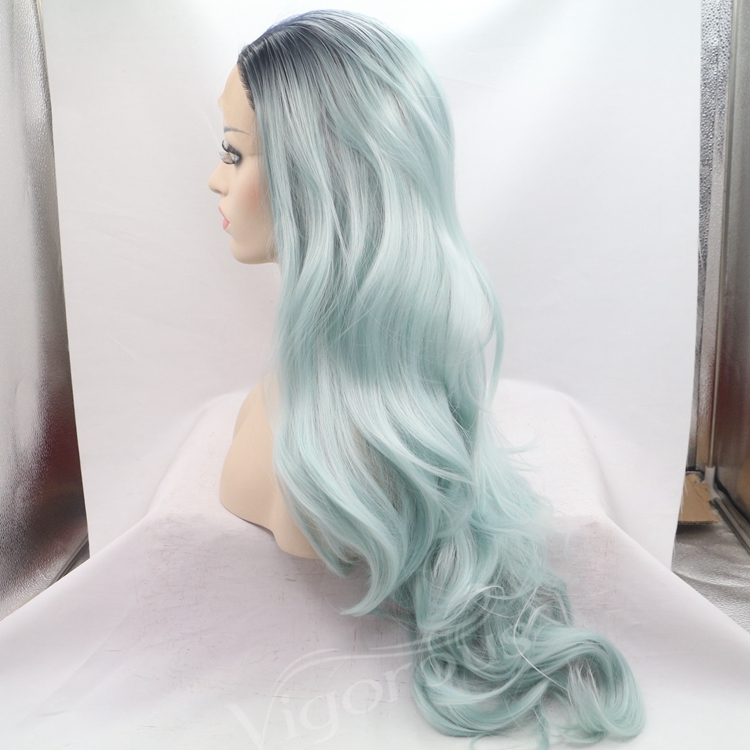 Vigorous mono long premium high quality straight wholesale black women synthetic hair wigs with lace front