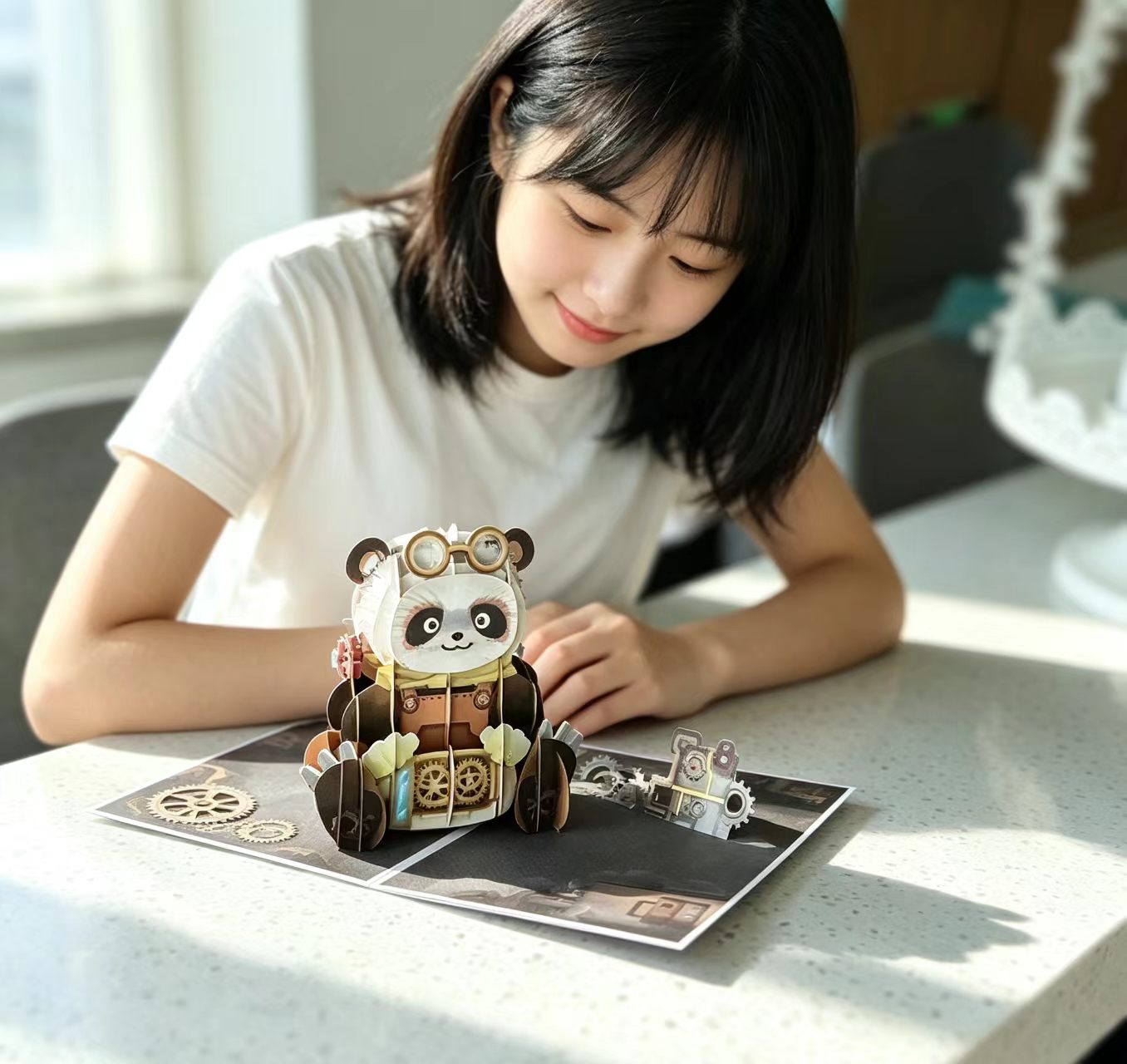 3D wyskakująca kartka z pozdrowieniami pandy parowej 3d pop up steam panda greeting card