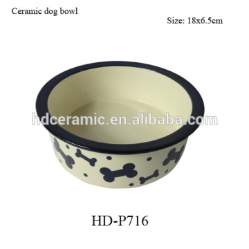 ceramic dog bowl with bone decal outside ,Round shape dolomite pet bowl