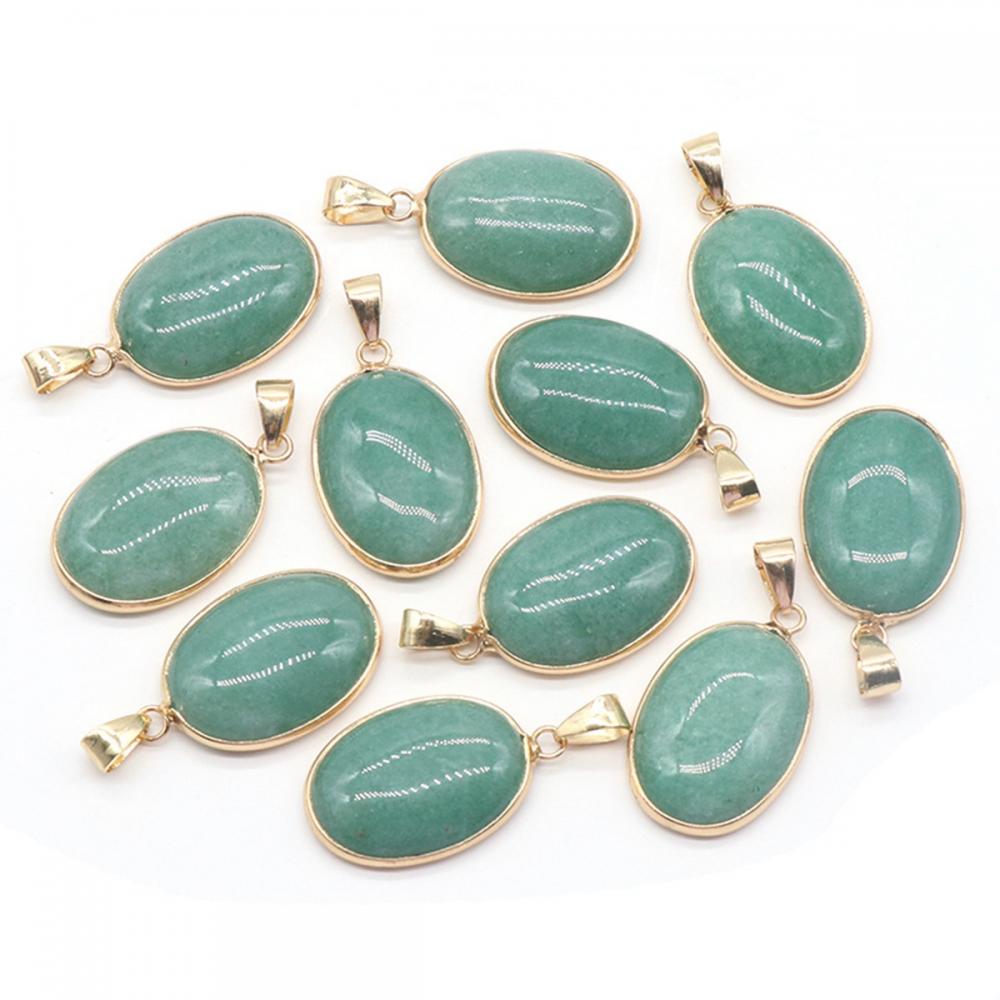 Pendentif d&#39;aventurine vert ovale pour fabriquer un collier de bijoux 18x25 mm