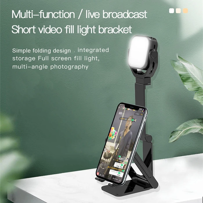 Dimmable LED Fill Light Foldable Handphone Mobile Phone Table Stand