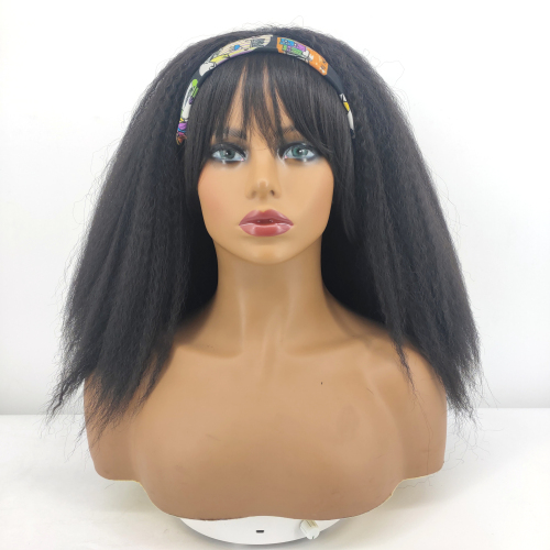 wholesale cheap long black afro  yiki hair with bang wraps wig headband wigs for black women