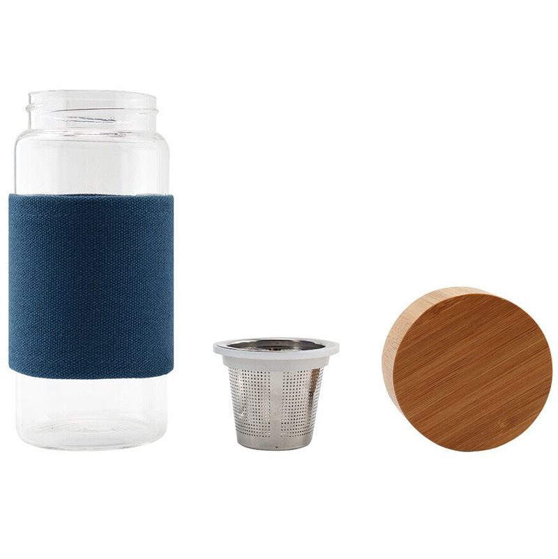 Borosilicate bamboo lid glass tea cup with infuser swing top glass bottles 400ml