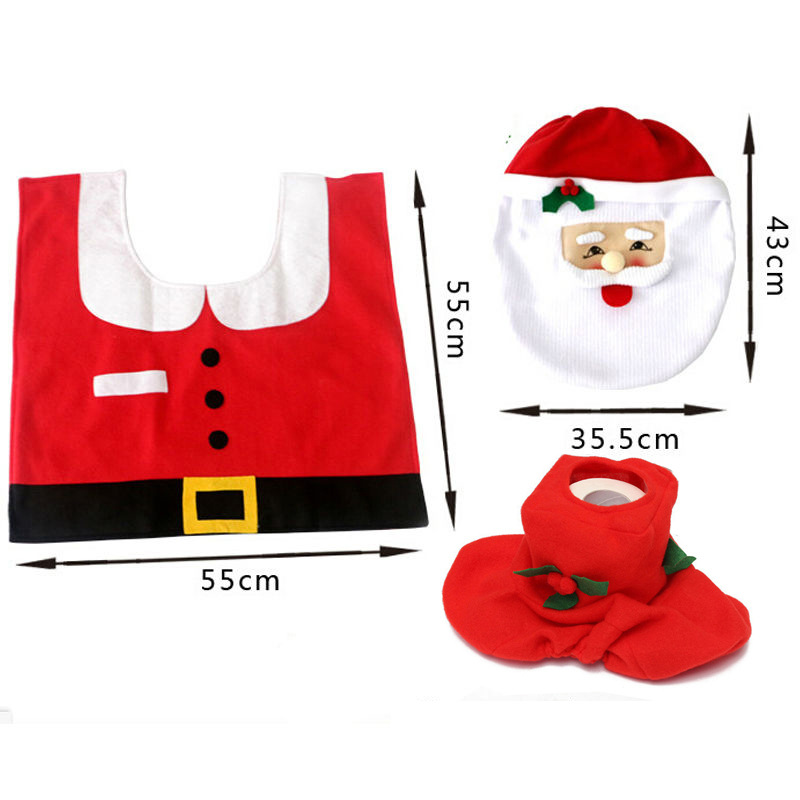 2018 Christmas! 3 Pcs Christmas Decorations/ Happy Santa Toilet Seat Cover and Rug Bathroom Set