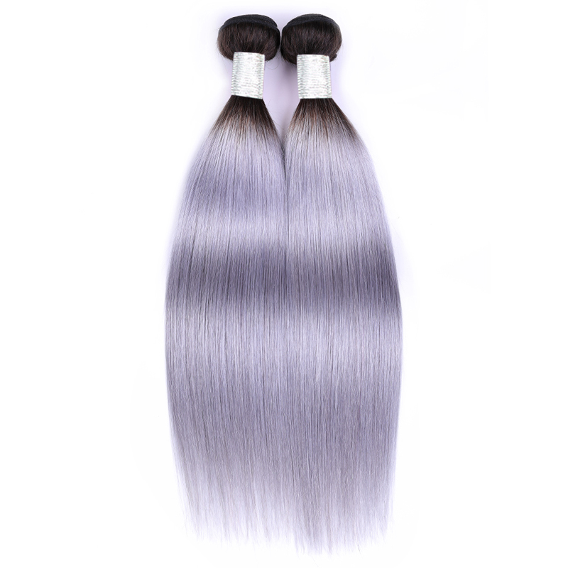 Human Hair Weaving Bundles Remy Hair Brazilian Hair Silky Straight Wave Machine Grey New Arrival Ombre Color 1b 8A Grade