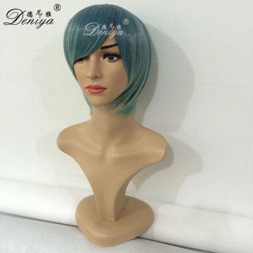 Cheap short synthetic dark green cosplay wig