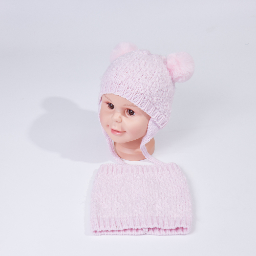 หมวกถักนิตติ้งในฤดูหนาวและผ้าพันคอสำหรับเด็ก
