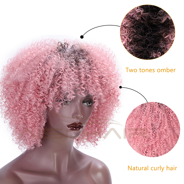 Aisi Hair Short Kinky Fluffy  Ombre Pink Wig Heat Resistant Synthetic Fiber Afro Curly Wigs For Black Women Cosplay Party Wigs