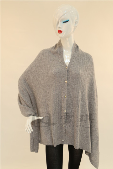 Cashmere wool knitted button poncho wrap