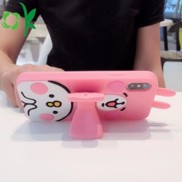 Pink Cute Rabbit Silicone Phone Protector with Holder