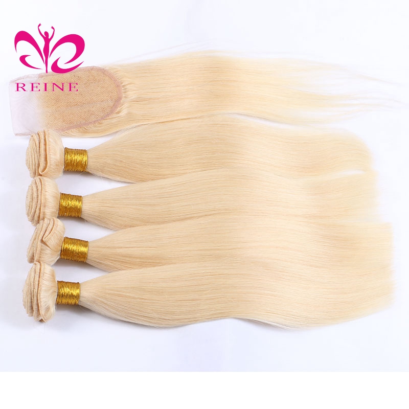 Two tone 1b/blonde straight hair bundles with closure new style soft tangle free brazilian ombre hair extensions