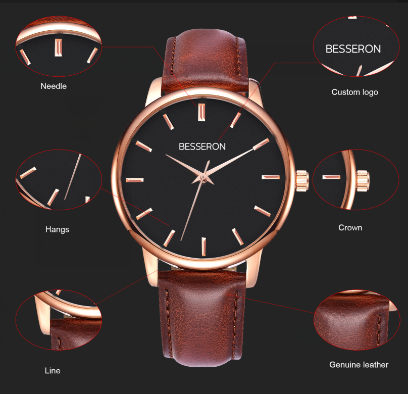 High Quality Watch Manufacturer Fashion Quartz Movement Wrist Brown Branded Watch Men Leather Wristwatches Leather