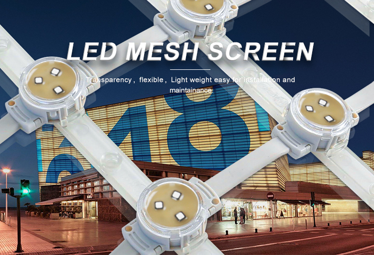 Facade lighting Media Facade Transparent Led Mesh Screen Pixel Led Display with Led pixel dot