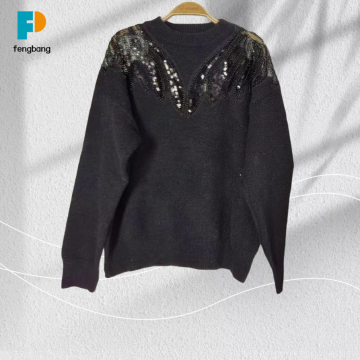 Luxury-Lite Glittering Diamond V-Neck Black Sweater