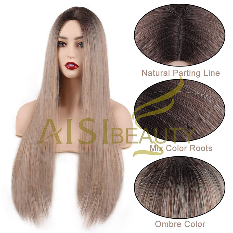 Aisi Beauty Popular Vendor Cheap Long Straight Ombre Blonde Wig Lace Frontal Synthetic Hair For Black Women Lace Front Wig