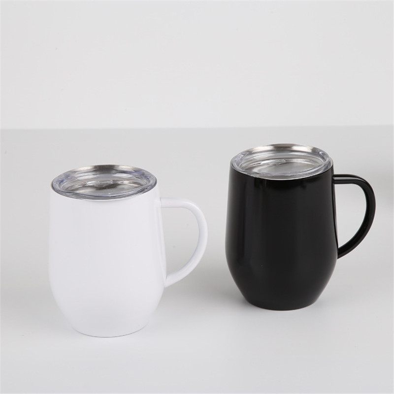 12 oz Wine Cup with Handle Insulated mugs Stainless Steel Tumbler Glass with Lid Double Wall Vacuum coffee mug