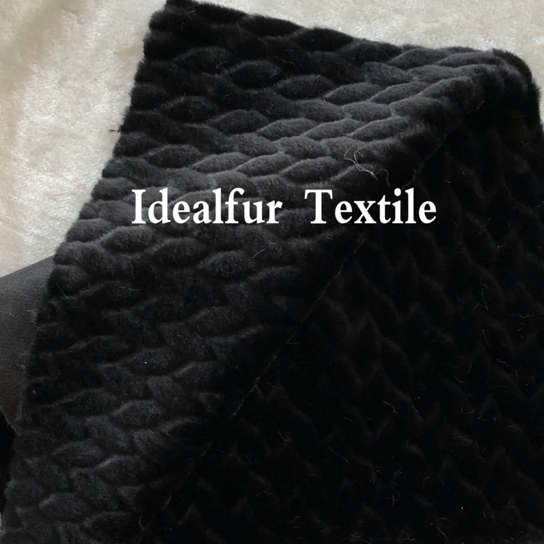 Embossed Knitted Fake Black Rabbit Fur