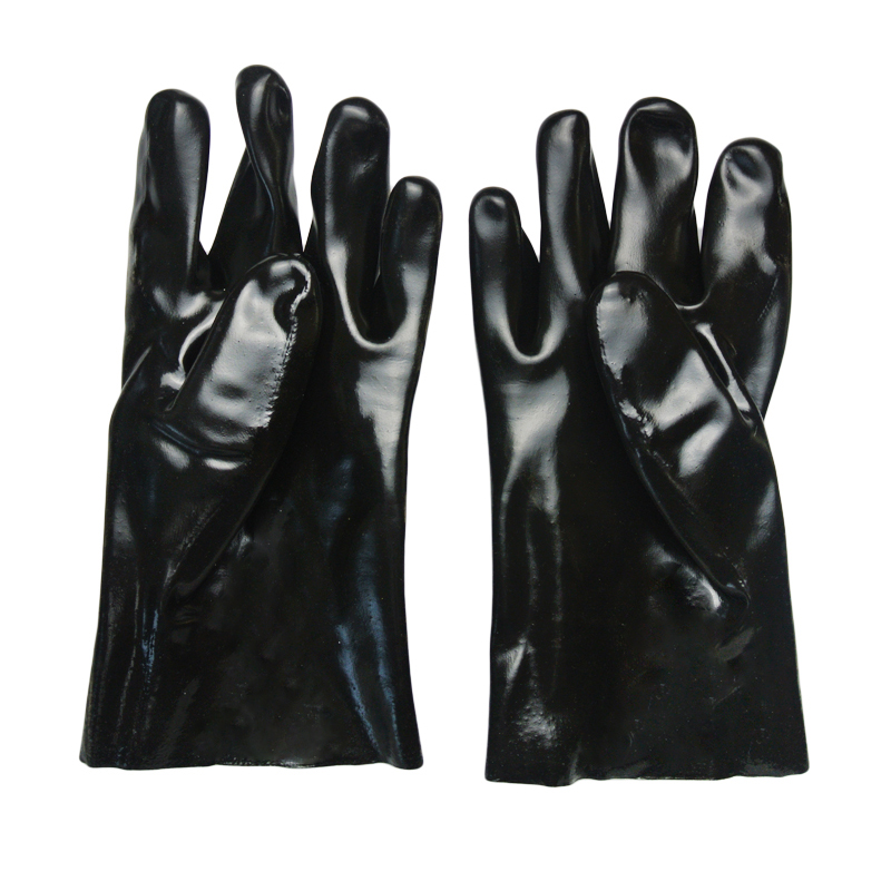 Black PVC dipped gloves smooth finish interlock liner