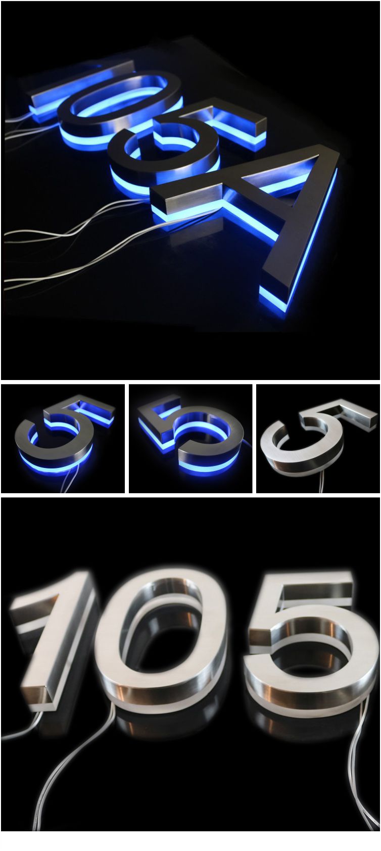 Factory Custom 3d Led Channel Letter Signs Wall Mounted Backlit Stainless Steel Lighted House Numbers